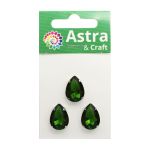 Хрустальные стразы в цапах формы капля, зеленый 13х18 мм, 3 шт., АЦ008НН1318