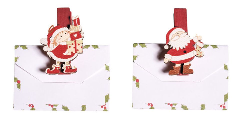 Декоративные прищепки с украшением &quot;Санта Клаус&quot; и конвертом, Rayher