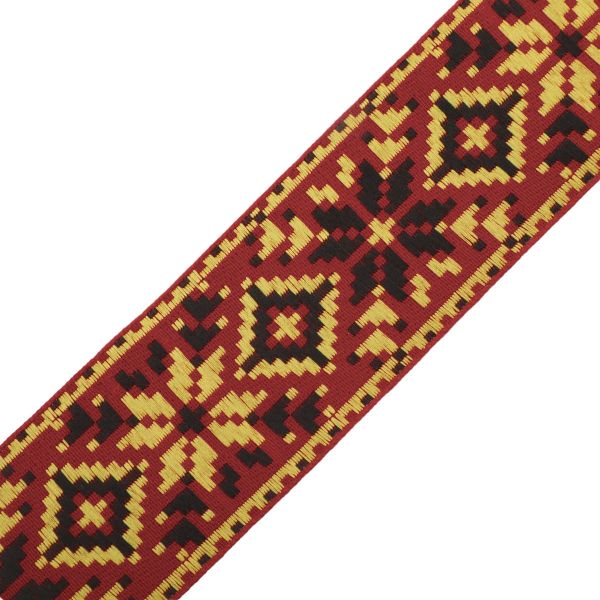 Лента (тесьма) жаккардовая 50.0 мм / 25±1 метров, рис. 9645, (2 красный/желтый/черный) С3379Г17