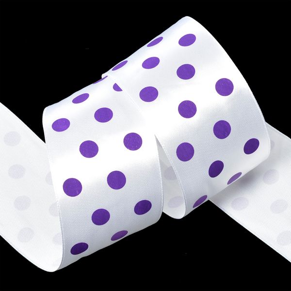 Лента атласная в горошек 50.0 мм / 27.4±2 метров, LDA(18), белый-сиреневый, Ideal