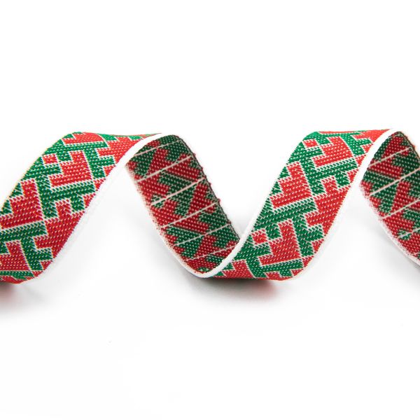 Лента (тесьма) жаккардовая 18.0 мм / 25±1 метров, белый-красный-зеленый, Gamma С3771Г17 рис.9699