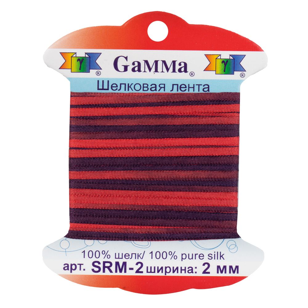 Лента (тесьма) шелковая 2.0 мм / 9.1±0.5 метров, M120/1 красный/т.бордовый, Gamma SRM-2