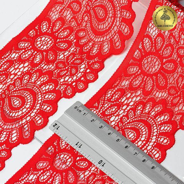 Кружево эластичное (стрейч) 90 мм, TBY.YSTL00839.N, SD163 красный, 25м, Kruzhevo