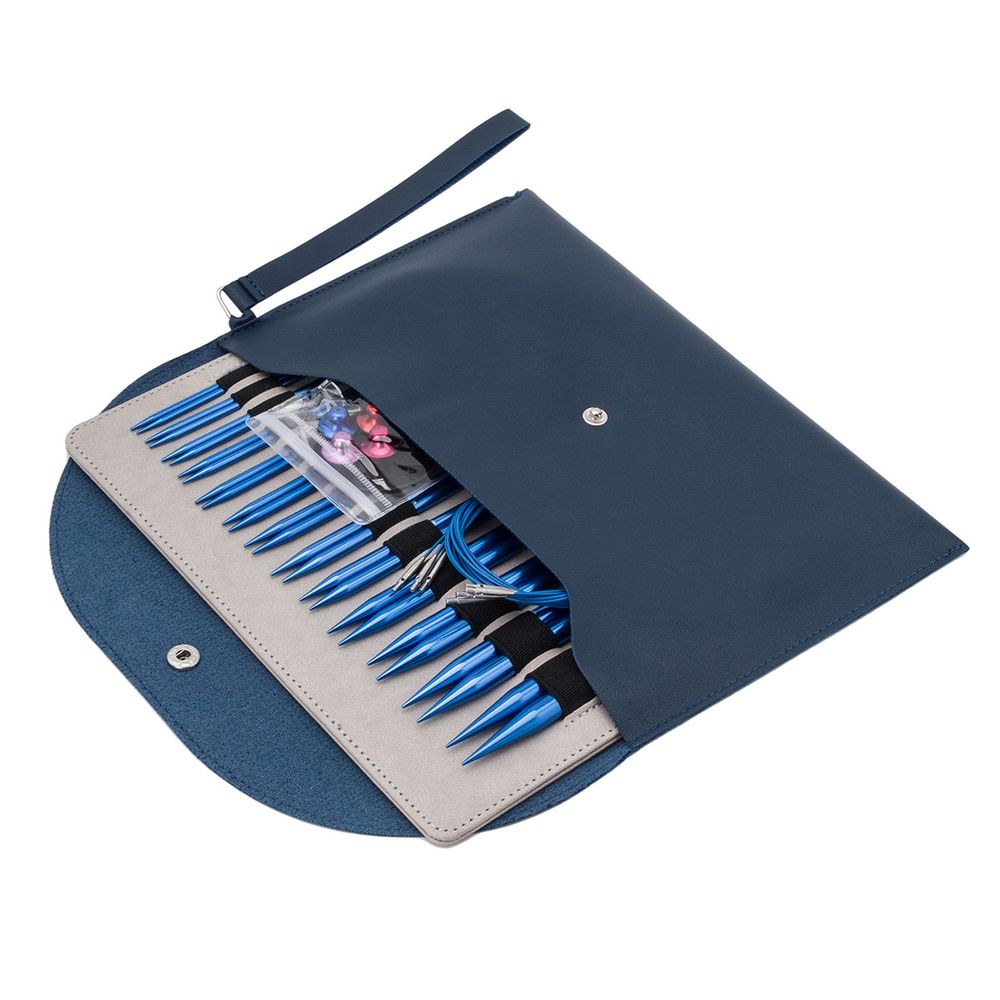 Набор съемных спиц для вязания 10см, 13 размеров (3мм-10мм), цв. синий, алюминий