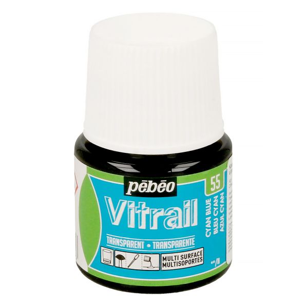 Краска для стекла и металла лаковая прозрачная Vitrail 45 мл, 050-055 циан синий, Pebeo