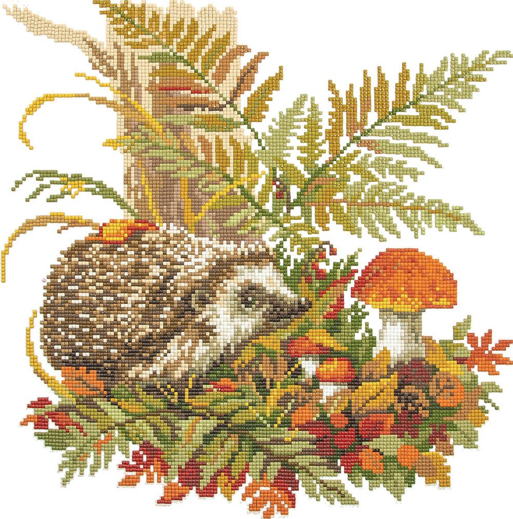 Алмазная (кристальная) мозаика Фрея, Ежик в лесу, 35х35 см