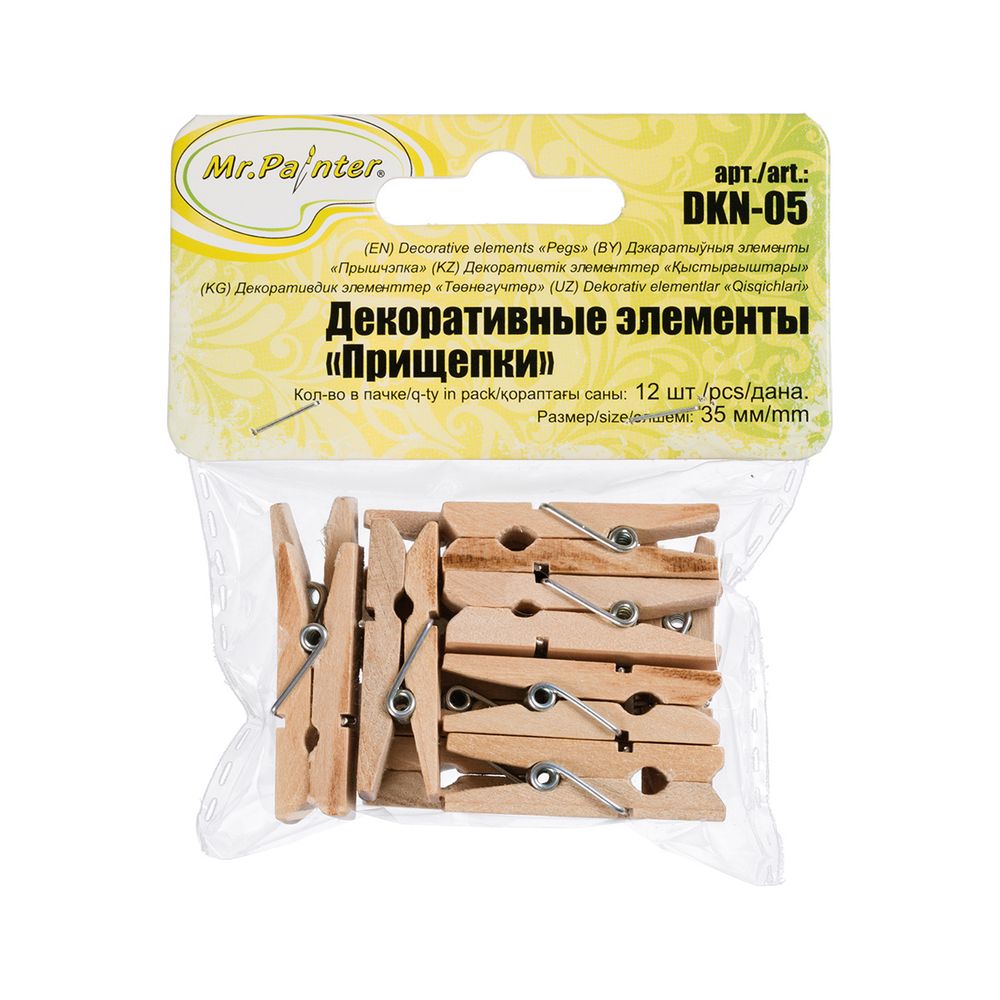 Прищепки декоративные 3.5 см, 60 шт, 09 Натуральный, Mr.Painter DKN-05