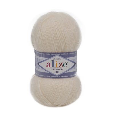 Пряжа Alize (Ализе) Lana Gold 800 / уп.5 мот. по 100 г, 730м, 450 жемчужный А