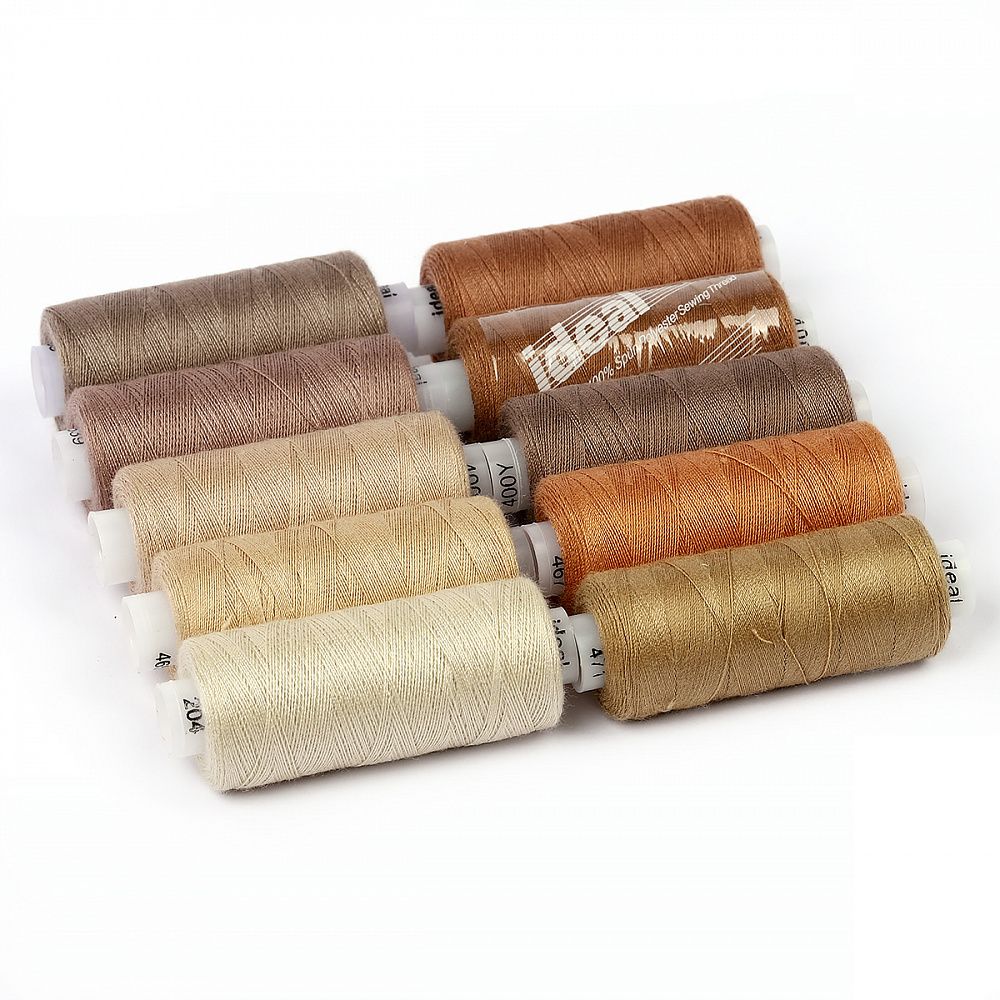 Швейные нитки (набор) 40/2, 10 кат. по 366 м, 100% п/э, MIX BJ, ассорти (бежевые оттенки)