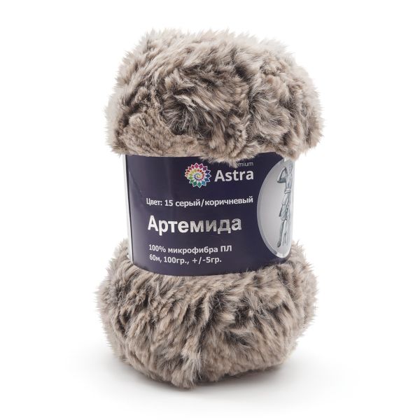 Пряжа Astra Premium (Астра Премиум) Артемида / уп.3 мот. по 100 г, 60 м, 15 серый/коричневый