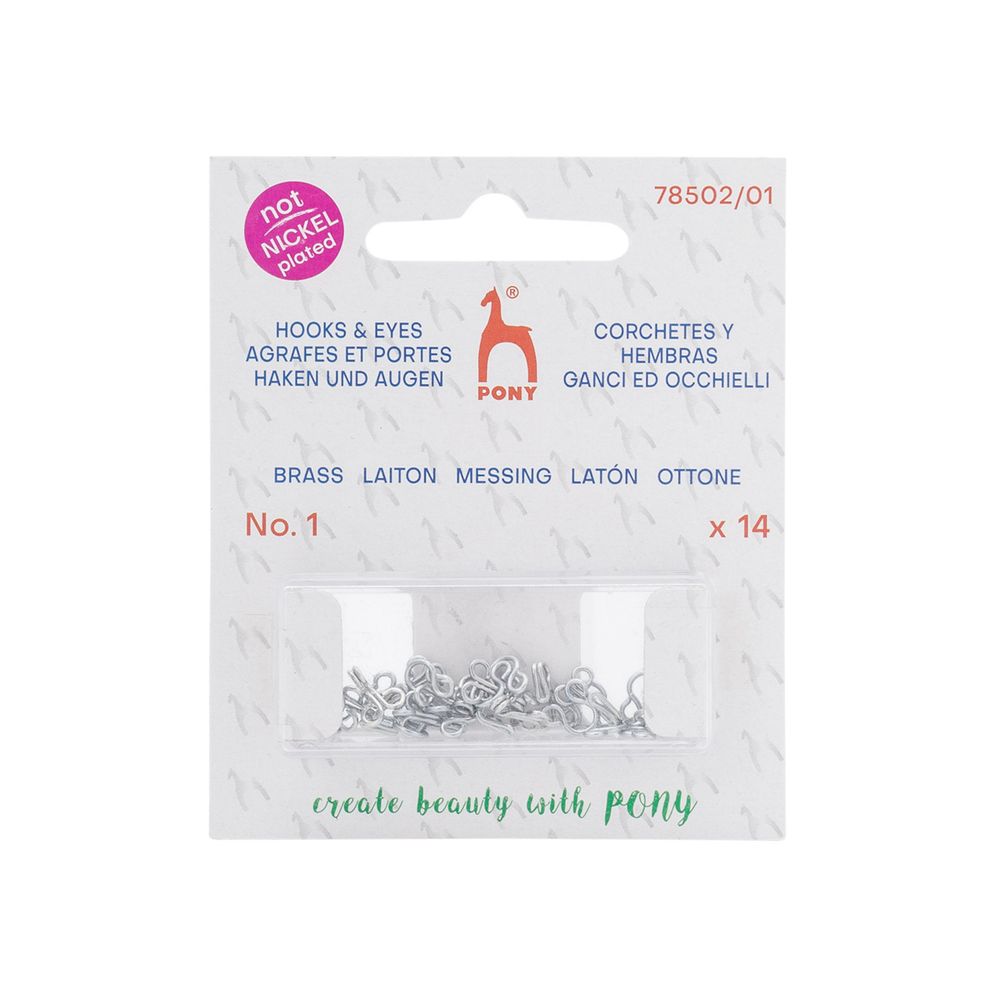 Крючки пришивные 9 мм, 14 шт, с петлями, серебристые, без никеля, Pony, 78502/01