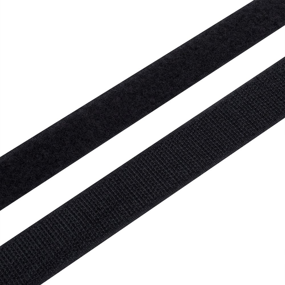 Лента контактная липучка (велкро) пришивная 25 мм, / 25 метров, черный, ПАРА (крючок+петля), качество "C"