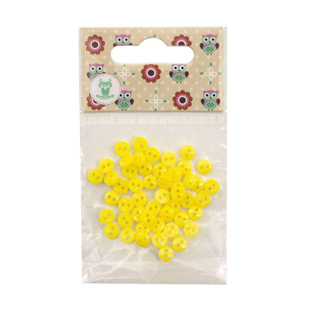 Украшения декоративные пуговицы Мини 2 прокола, 6мм, уп/50 шт ± 2 шт цв.св.желтый