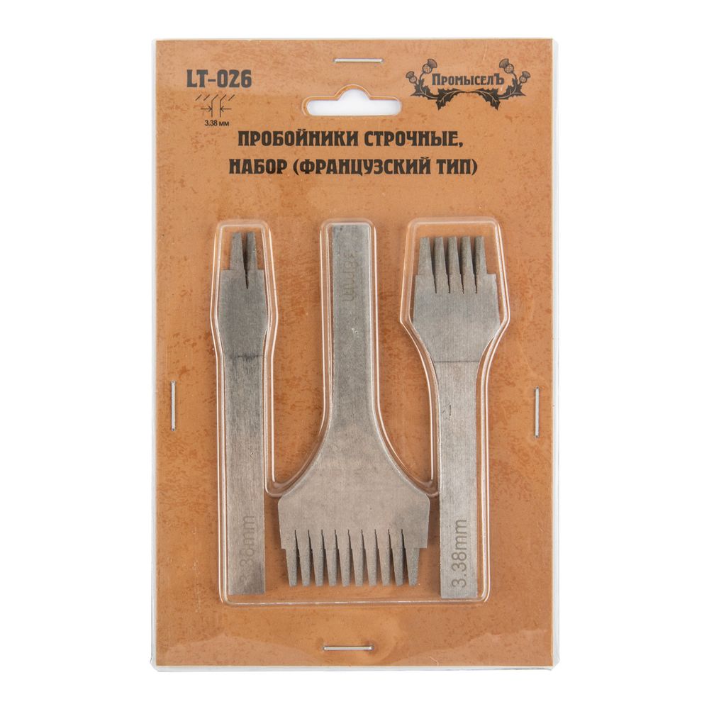 Пробойники для кожи строчные, набор (французский тип) для кожи, косой зуб, шаг 3.38 мм, Промысел, LT-026