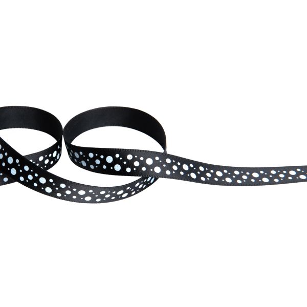 Лента атласная с рисунком 12.0 мм / 22.8 метров, R 113/001 черный/белый, Gamma ALP-121