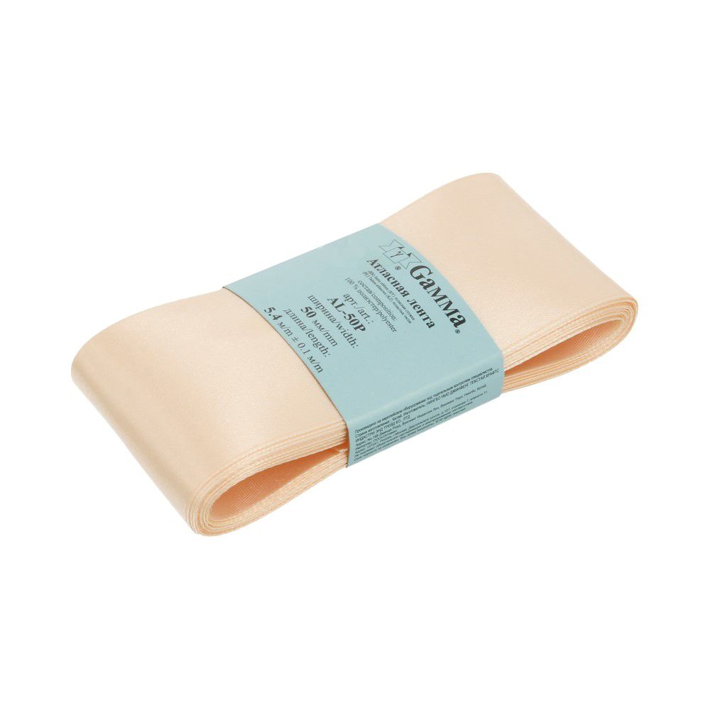 Лента атласная 1-сторонняя 50.0 мм / 5 шт по 5.4 метра, №061 св.св.бежевый, Gamma AL-50P Лента атласная 1-сторонняя 50.0 мм / 5 шт по 5.4 метра, №061 св.св.бежевый, Gamma AL-50P