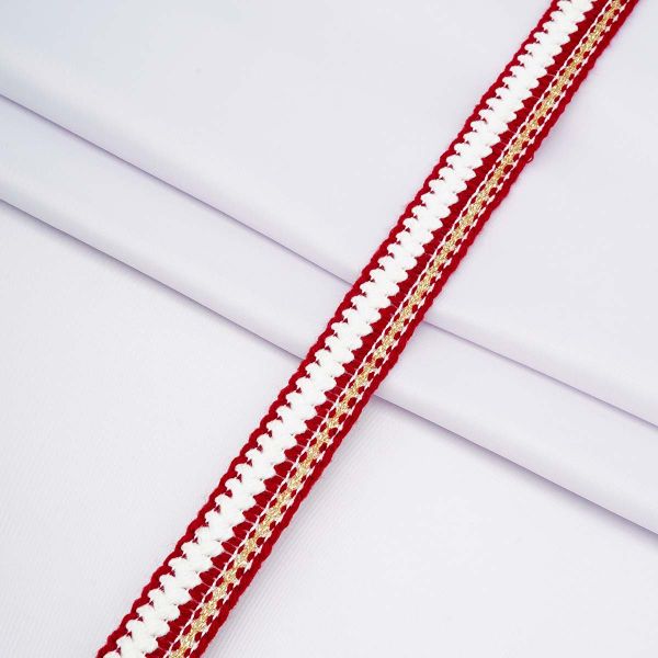 Тесьма в стиле шанель с люрексом 24 мм / 13.72 метра, красный белый, 2028