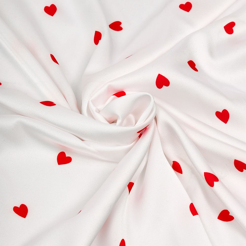 Шелк Армани 90 г/м², 150 см / 2 метра, TBYArm-hrt1, белый сердечки