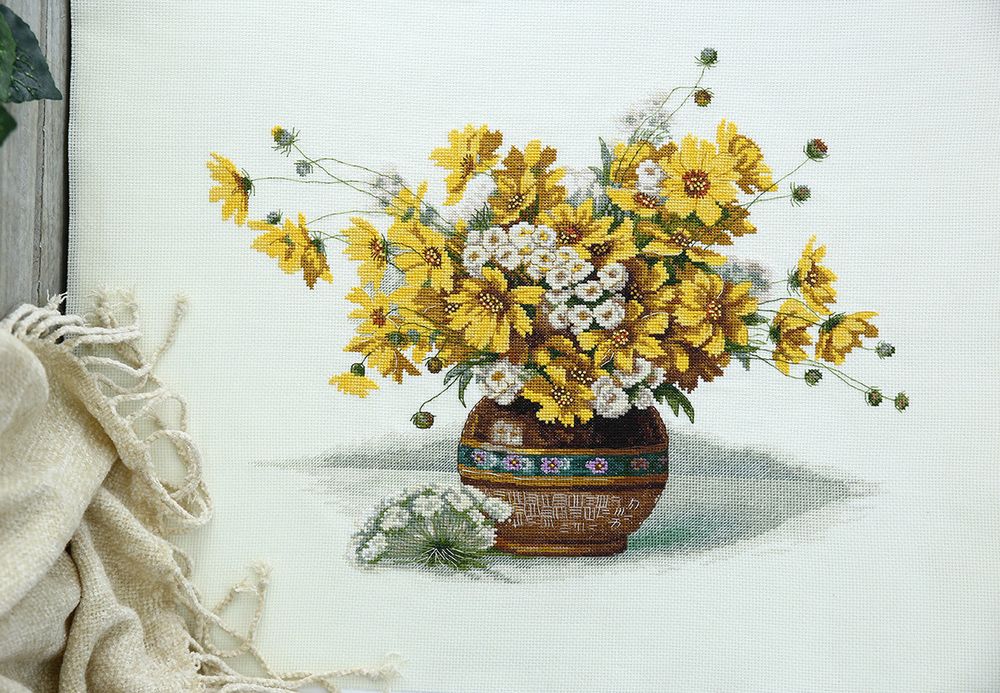Набор для вышивания нитками Panna, Букет с желтыми цветами 38х31 см