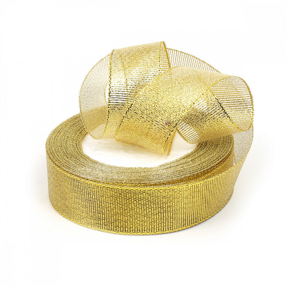 Лента металлизированная 25.0 мм / 22.85±1 метра, цв. золото, Magic4Hobby, упак. 4 шт
