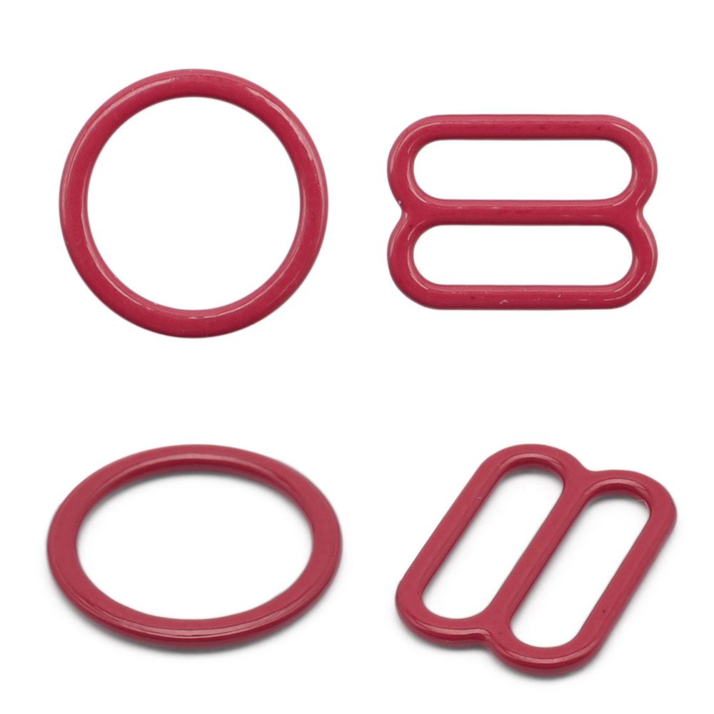 Набор кольца + регуляторы для бюстгальтеров металл 12 мм, (10 колец, 10 регул.), темно-красный