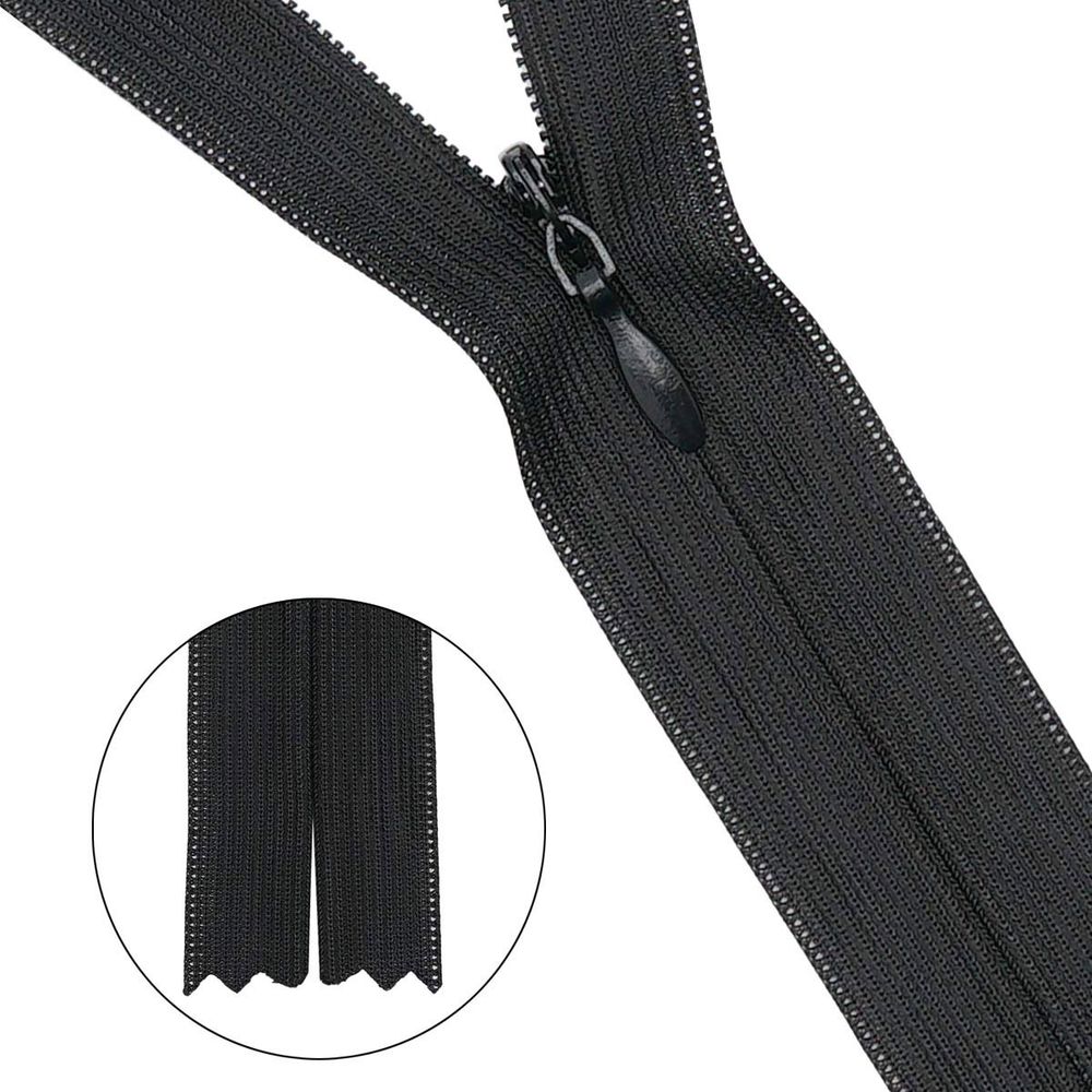 Молния потайная (скрытая) Т3 (3 мм) 1 зам., н/раз., 30 см, нейлон, 580 черный, 310 черный, 322, 10 шт