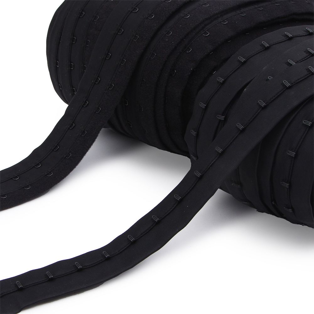 Застежки для бюстгальтера текстильные на ленте (2 ряда) 40 мм / 45.7 метра, шаг 15 мм, 34 г/м, черный, 7221-6035