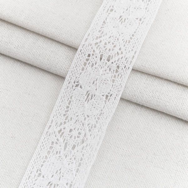 Тесьма отделочная 34 мм / 18.2 метра, А7056 хлопок, вязаная, белый, 21227