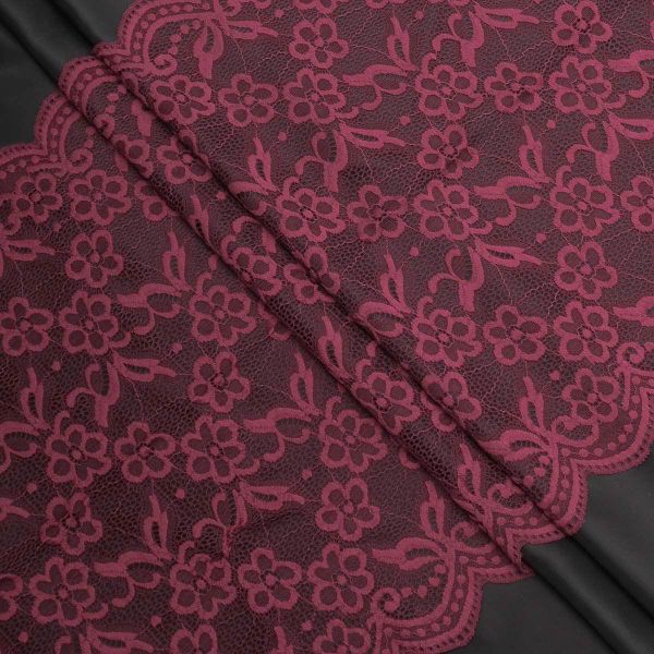 Кружево бельевое эластичное 400 мм / 3.4 метра, цвет темно-красный