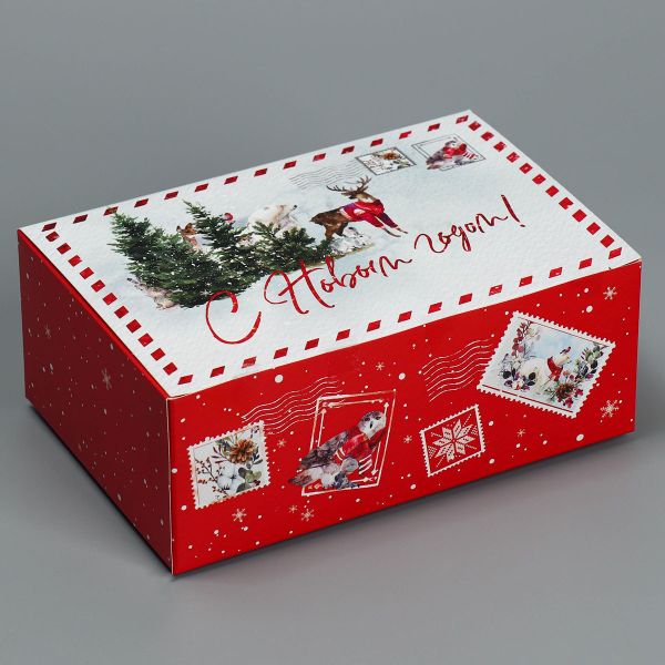 Коробка сборная Новогодняя акварель, 18х12х7см, 9076769