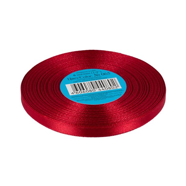 Лента атласная 1-сторонняя 6.0 мм / 33±2 метра, 065 красный, Gamma