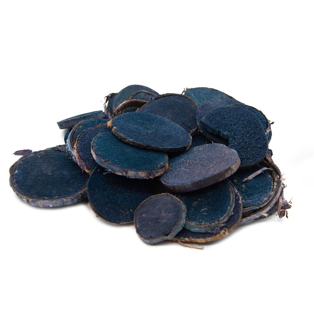 Спилы круглые для декора, диаметр 4-7см, толщина 0,4см, 250г (синий), YW072-1