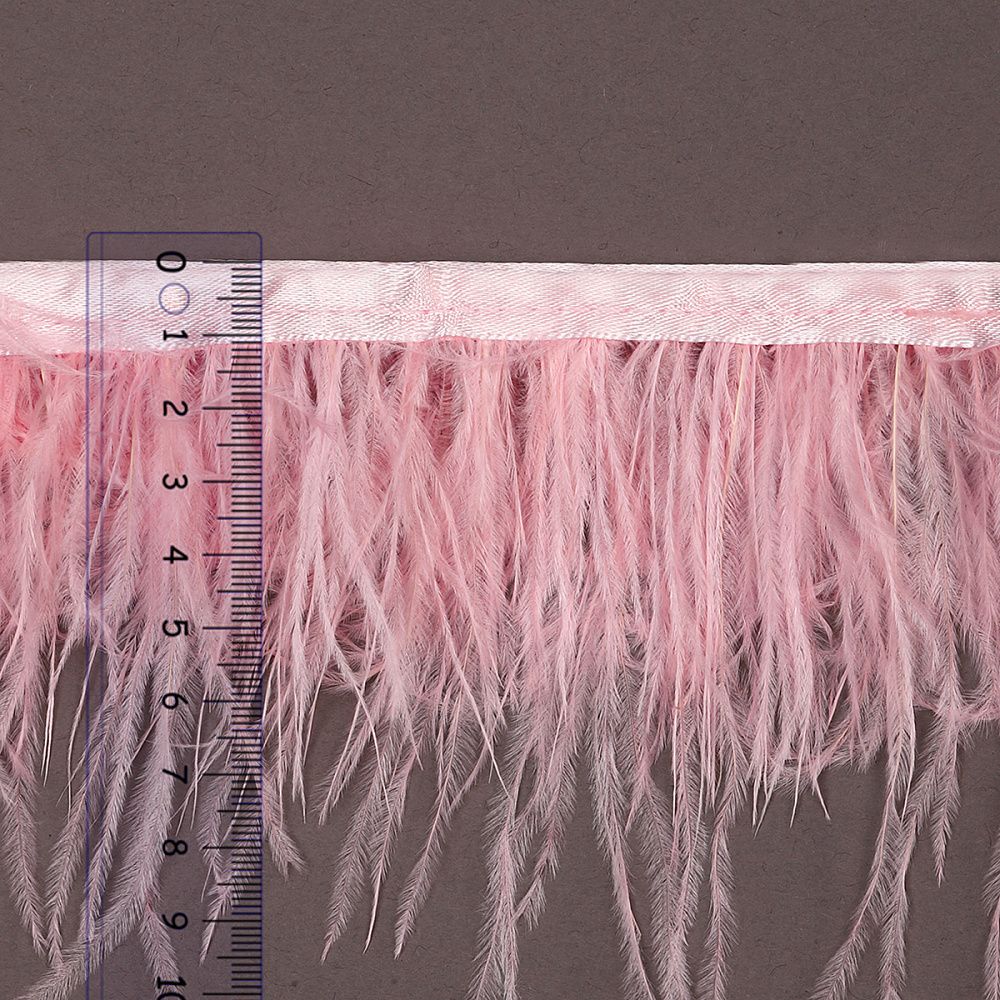 Перья на ленте Страус 8 см, FBY-08-123, цв. нежно-розовый, 2м
