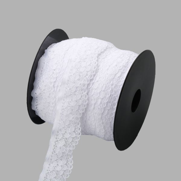 Кружево эластичное (стрейч) 25 мм / 50 метров, отбеленный, К009.025