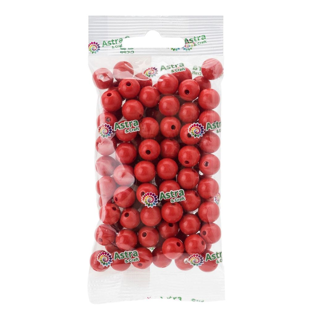 Бусины пластик ⌀10 мм, 50 г, микс цвета, круглые, Astra&Craft (629 красный), 1AL121-3