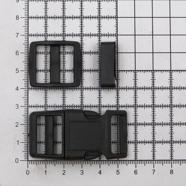 Фастекс (пряжка трезубец), рамка и рамка-регулятор 20мм, пластик, (2 компл.) Hobby&Pro, черный, A03001037-K-20