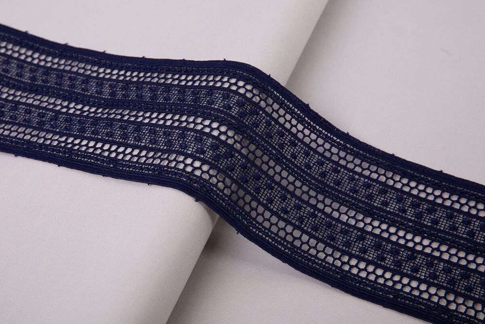 Кружево гипюр (плетёное) 87 мм / 10 м, т.синий, Gamma GGM-8701