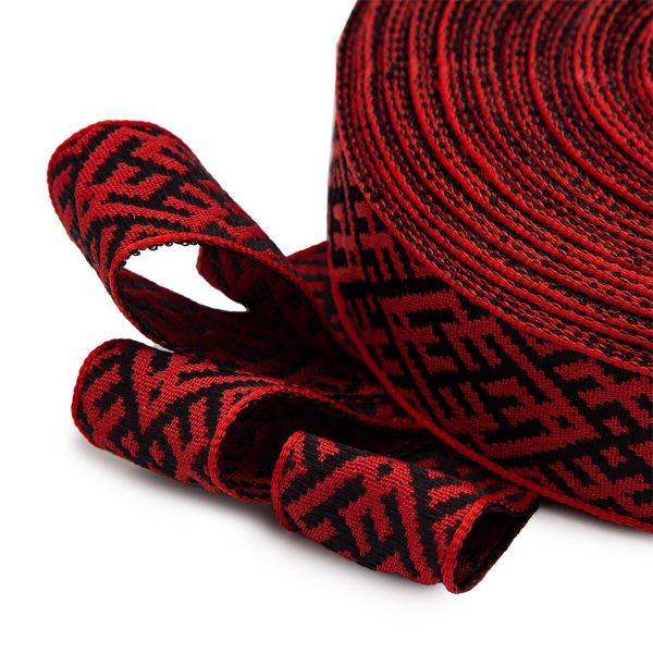 Лента (тесьма) жаккардовая 24.0 мм / 25±1 метров, Славянский орнамент Оберег, рис. 9708 (красный/черный) С3772Г17