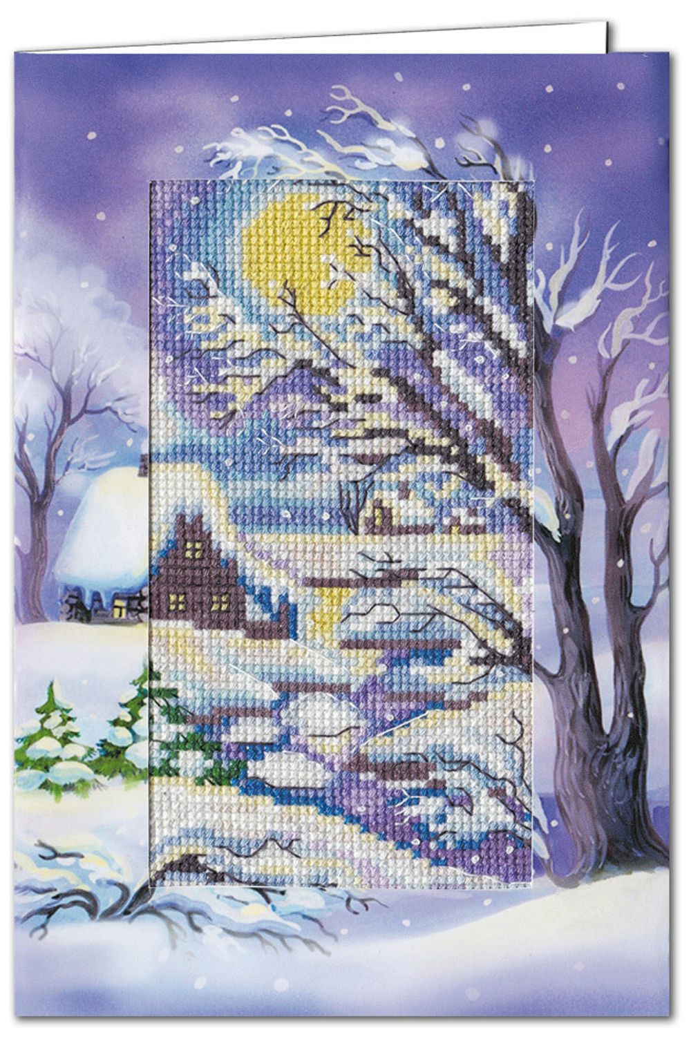 Набор для вышивания нитками Panna, Открытка. Лунная ночь, 7,5х13,5 см