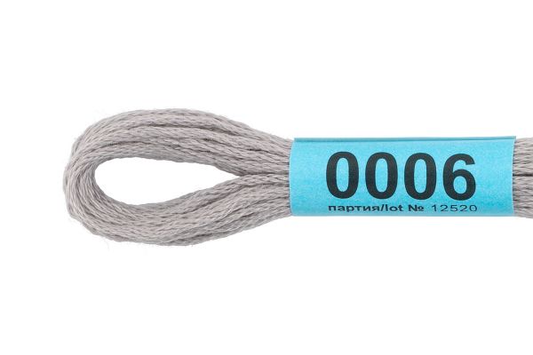 Мулине Gamma 100% хлопок, цв.0006 св.серый, 24 мотка по 8 метров