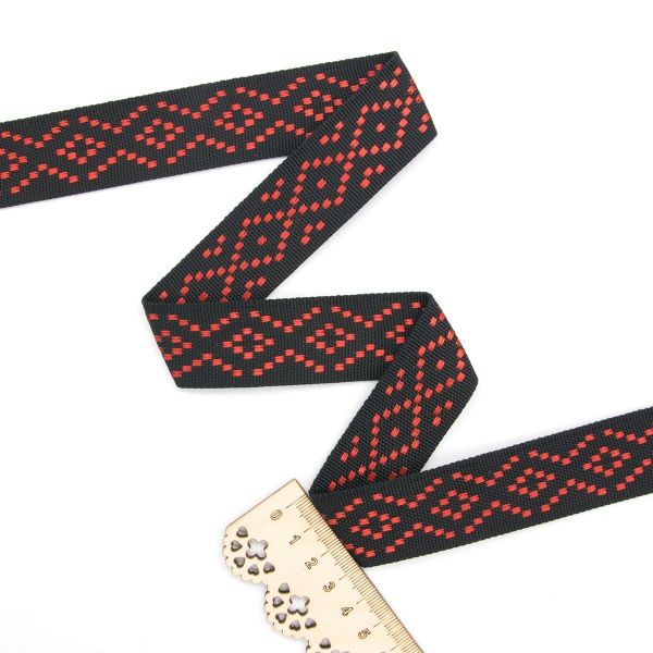 Стропа (ременная лента) 30 мм / 25 метров, [24.6 г/пог.м], 100% п/э, 35 черный с красным