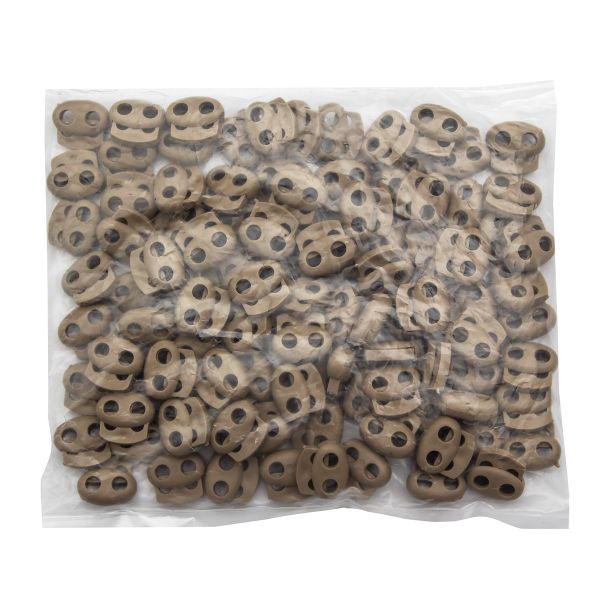 Фиксатор (зажим) для шнура пластик 2 отв., ⌀4.0 мм, 14х17 мм, овал малый ПП, бежевый, 100 шт