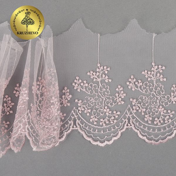 Кружево на сетке широкое 100 мм, TR.3657, цв.06 розовая пудра уп.9м, Kruzhevo