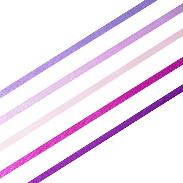 Набор атласных лент 5 цветов по 6.0 мм / 23 метра, фиолетовый микс