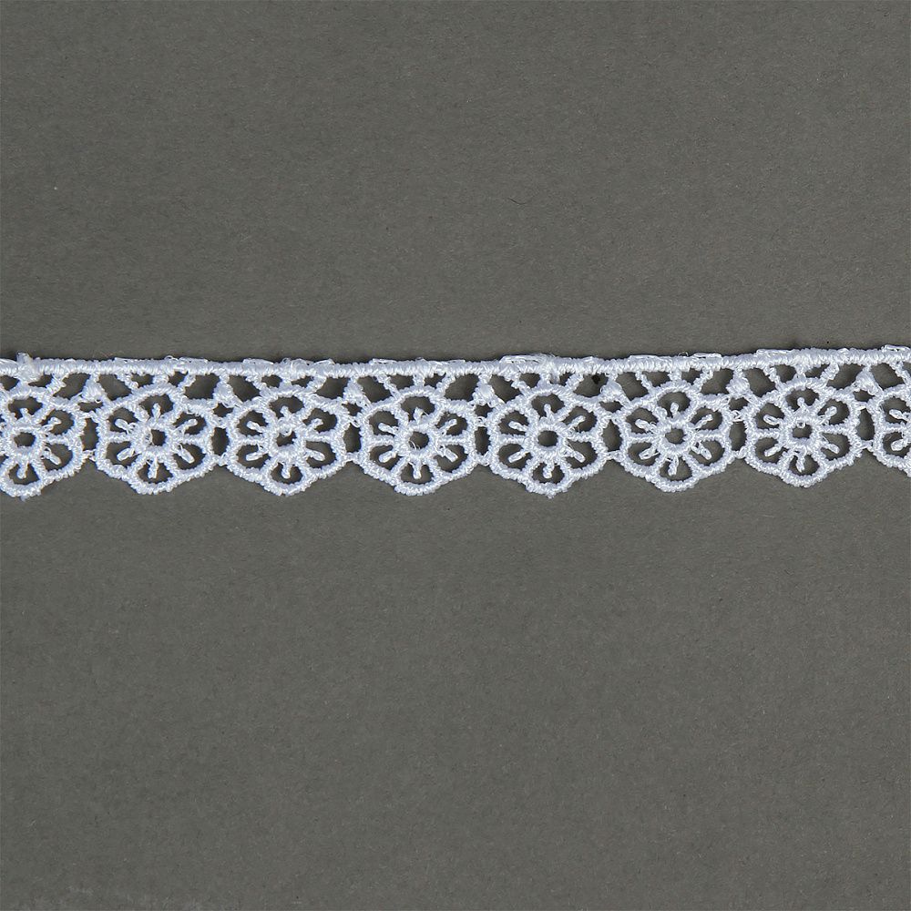 Кружево гипюр (плетёное) 15 мм цв.01 белый, уп.9 м, Kruzhevo