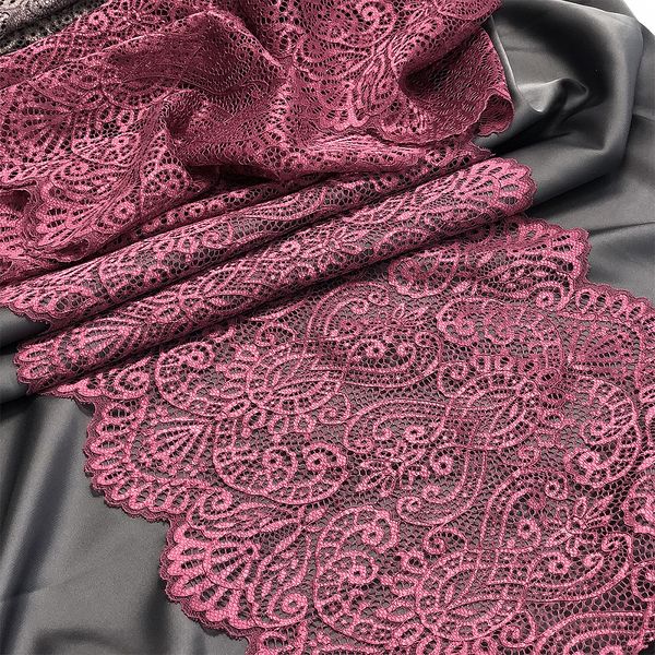 Кружево бельевое эластичное 240 мм / 3 метра, TBY.40992, цв.2925 розовый рубин, Kruzhevo