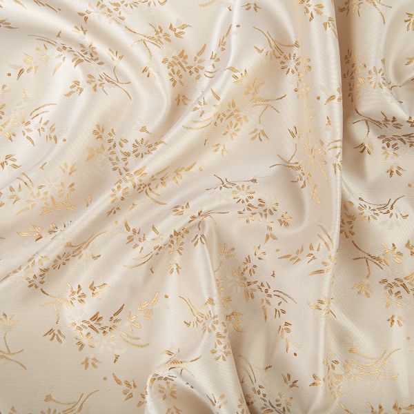 Ткань подкладочная (таффета) с рисунком 96 г/м², 100х145 см, 067 кремово-золотой (цветы), Gamma JTR