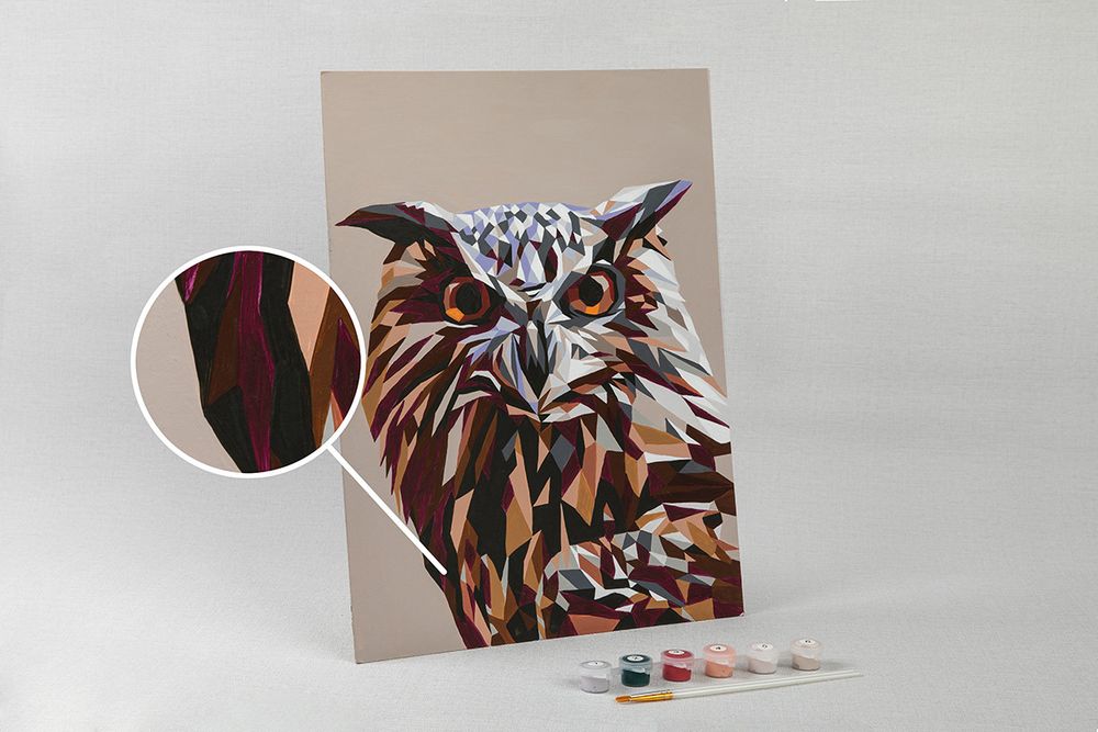 Картина по номерам Фрея, на картоне Геометрическая сова, 40х30 см