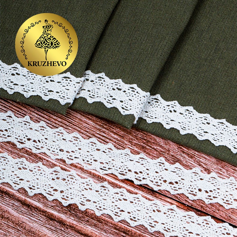 Кружево вязаное (тесьма) 20 мм, диз. 294, цв.02 белый, уп. 50 м, Kruzhevo