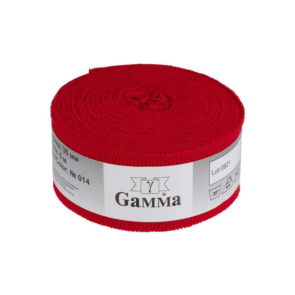 Косая бейка трикотажная 35 мм / 5 шт по 5 метров, (рибана), 014 красный, Gamma